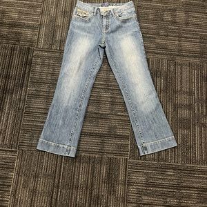 baccini light wash flared y2k jeans w/ gems ♥️